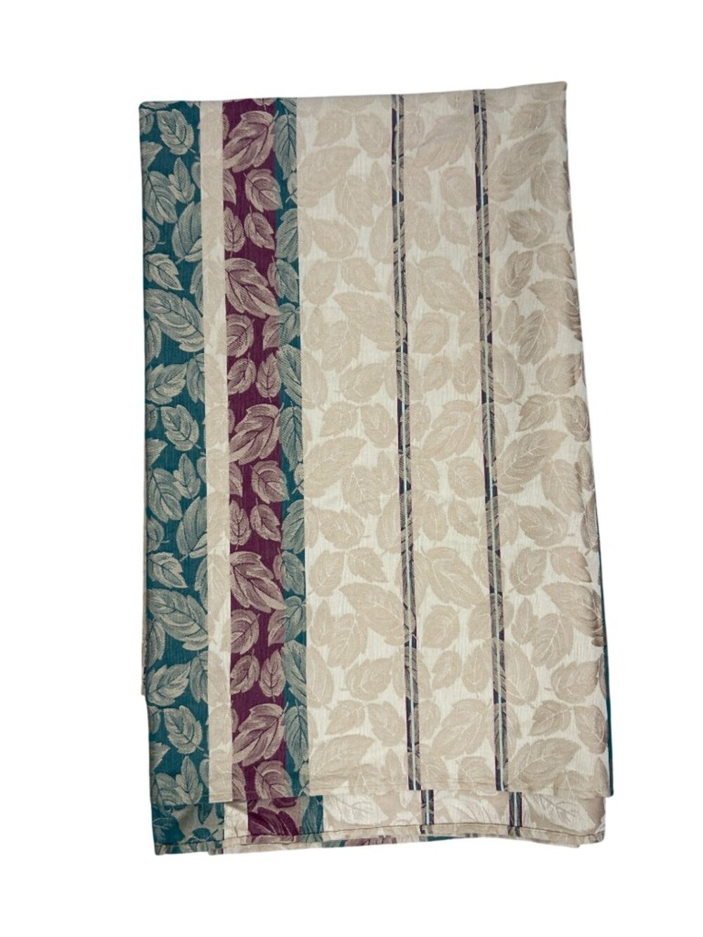 Vintage 90's Fashion Industries Fall Leaves Tablecloth Gold Teal Burgundy 60x95